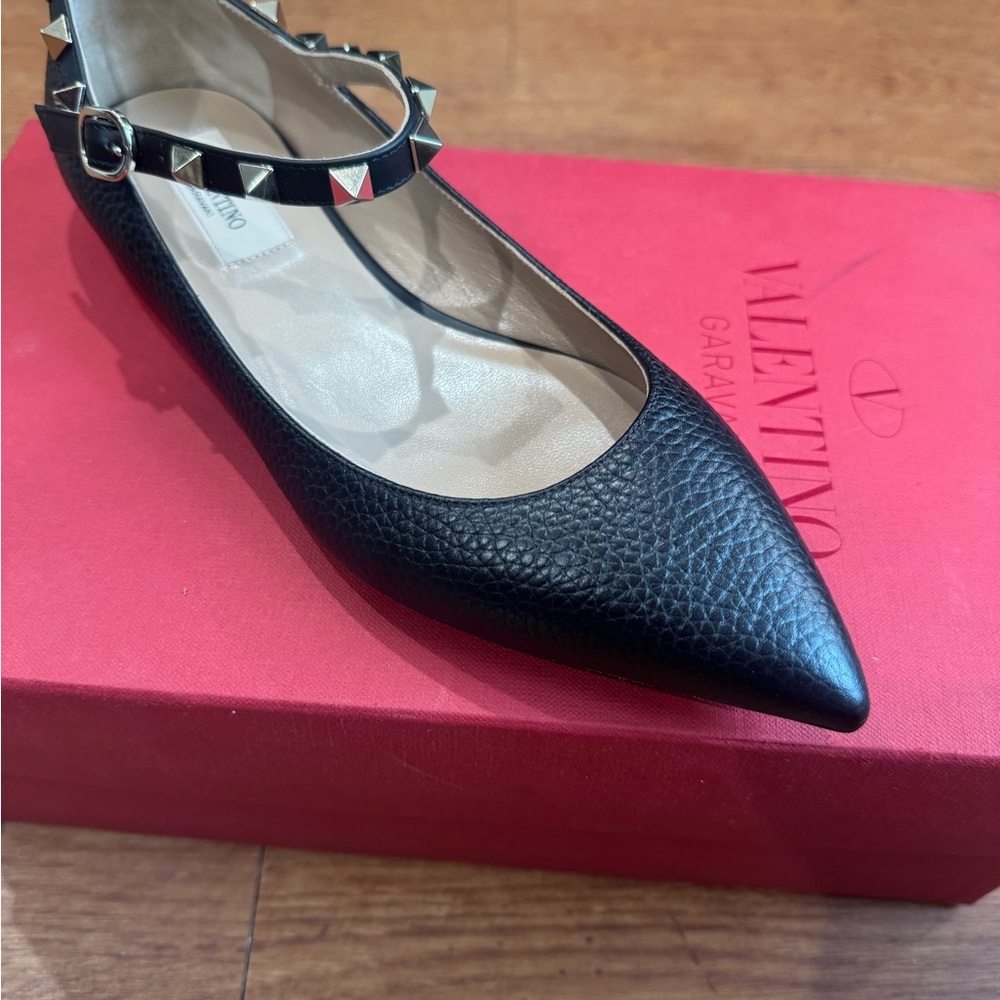 Black Studded Women's Flats - Picture 2 of 9